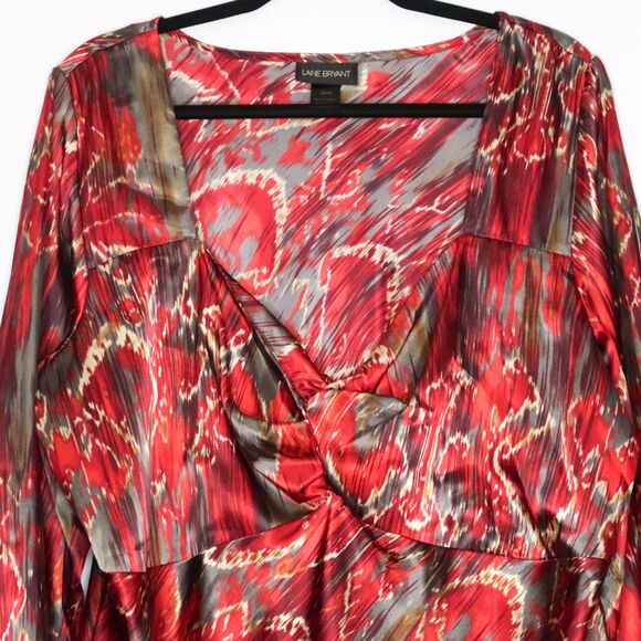 Lane Bryant‎ Womens Blouse Plus Size 22/24 Red Gray Satin Peplum Top Feminine - Picture 6 of 6